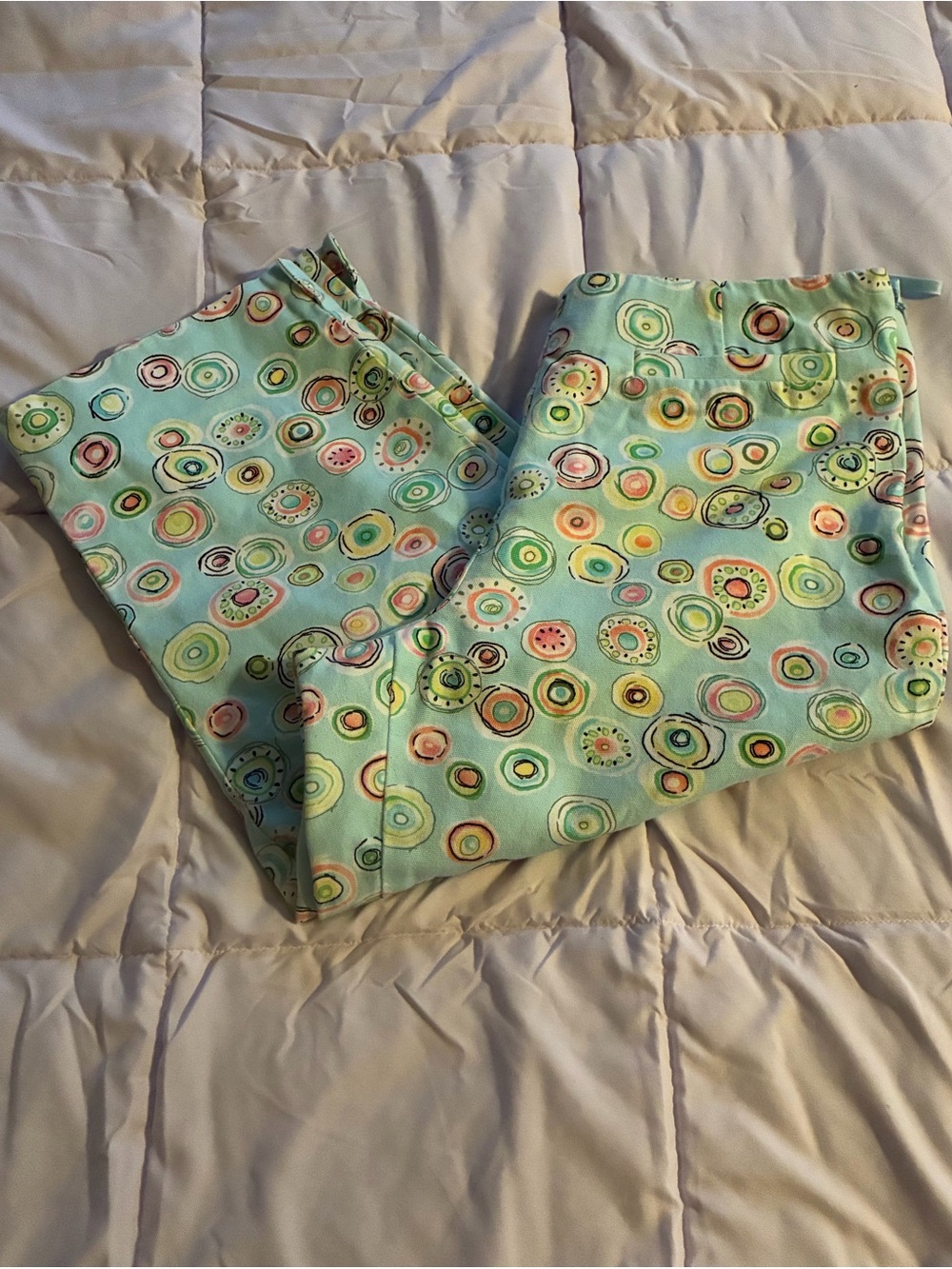 Talbots Mint Green Capris with Multicolor Circle Print